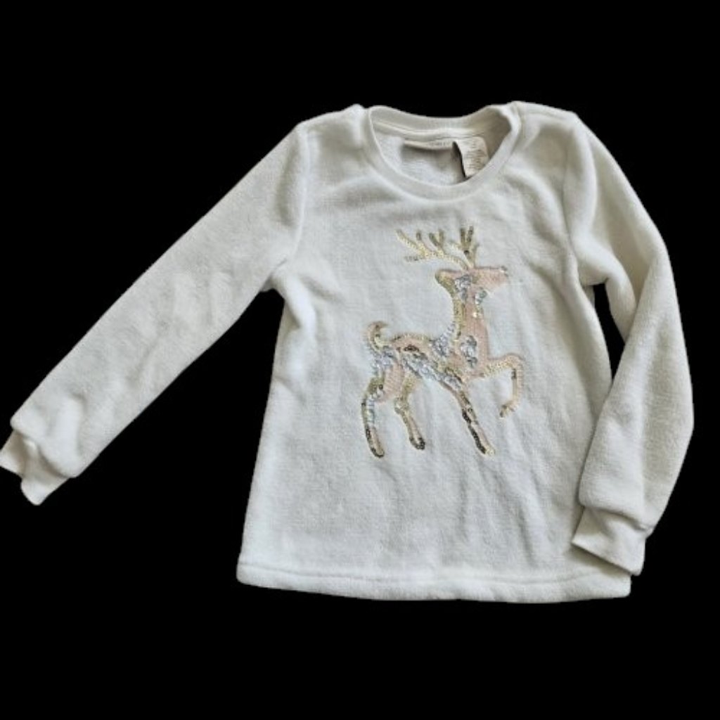 New White Cynthia Rowley Sequined Reindeer Plush Top Girls Size 5-6